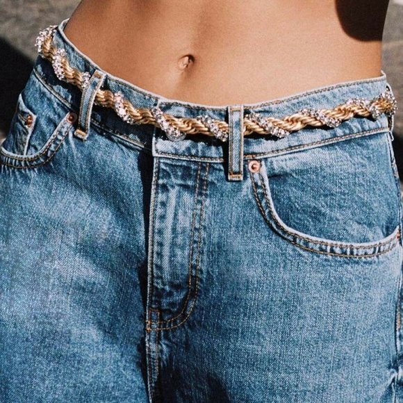 ZARA GOLD  NTERWOVEN CORD BELT RHINESTONES GOLDEN